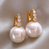 Light luxury copper micro inlaid zircon pearl earrings