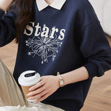 Casual Letter Embroidered Faux Layered Collar Sweatshirt