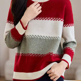 Contrast color striped loose sweater