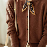 Crew Neck Scarf Tie Knit Sweater