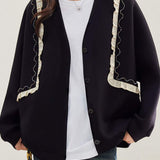 Black ruffled splicing casual coat