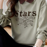 Casual Letter Embroidered Faux Layered Collar Sweatshirt