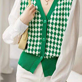 Diamond Patchwork V-Neck Knit Cardigan