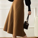 Elegant Versatile High-Waisted Reversible Wool Skirt