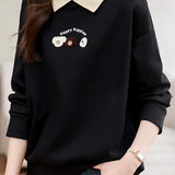 Dog Pattern Embroidered Patchwork Long Sleeve Casual Sweatshirt - 3 Colors Available