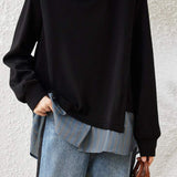 Simple Layered-Look Patchwork Sweatshirt