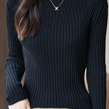 Simple Rolled-edge Round-neck Sweater.