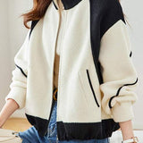 Stand-collar color-blocked zipper jacket