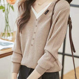 Minimalist Color-Block V-Neck Sweater for Women