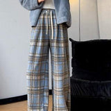 High-Waisted Draped Straight-Leg Plaid Wide-Leg Pants