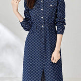 Denim Embroidered Long Sleeve Dress