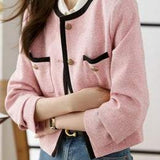 Contrast Color Round Neck Little Chanel Style Coat