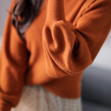 Solid color lantern sleeve knitted sweater