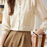 Lace V-neck solid-color shirt