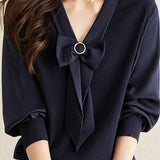 V-neck spliced knitted shirt