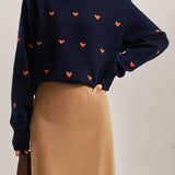 Minimalist Heart Pattern Versatile Crewneck Knit Top