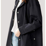 Short hooded trench coat.