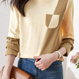 Color-blocked Long Sleeve Round Neck T-shirt