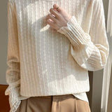 Lace-trimmed semi-high-neck base layer shirt