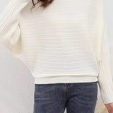 Batwing-sleeved striped knitted top