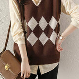 Casual V-Neck Diamond Pattern Knit Vest - 3 Colors Available