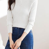 Pearl-Embellished Mock Neck Knit Sweater