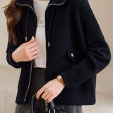 Leisure stand-collar woolen coat with zipper