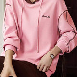 Fashionable Relaxed Fit Contrast Embroidered Hoodie