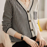 V-Neck Houndstooth Knit Cardigan