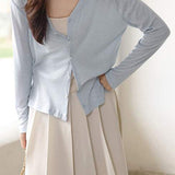 Solid color knitted vest cardigan two-piece set