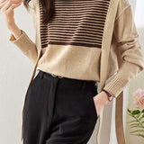 Brown Striped Knit Sweater with Flowing Ties