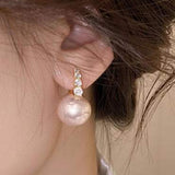 Light luxury copper micro inlaid zircon pearl earrings