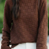 Half turtleneck solid-color sweater with square decorations