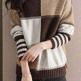 High-neck loose color-blocked long-sleeved sweater