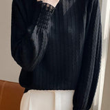 Lace-trimmed semi-high-neck base layer shirt