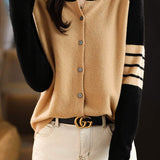 Loose Fit Color Block Crew Neck Knit Sweater