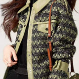 Casual loose spliced tweed coat