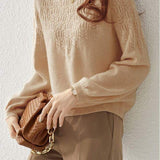 Solid Color hollow knit design Crochet Crew Neck Base Layer