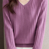 V-neck versatile ribbed knitwear