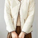 Color-Block Argyle V-Neck Cotton Jacket