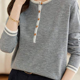 Round Neck Fashionable Two-tone Long-sleeved Top