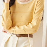 Hollow Out Color-Block Round Neck Knit Sweater