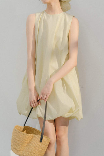 Round neck balloon tank dress with lining