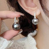 Light luxury copper micro inlaid zircon pearl earrings