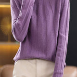 Vertical striped mock neck long-sleeved knitted sweater