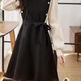 French Style Faux Two-Piece Knit Dress