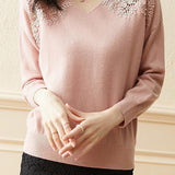 Lace and pearl V-neck sweater