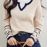 Faux two-piece color-block layered knitted sweater