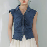 Kolar skipper berkumpul gilet denim