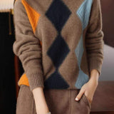 Argyle Color-Block Knit Sweater